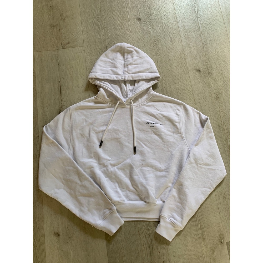 Off-White 2020 Spring Summer Cropped Hoodie White Arrow Logo Graphic Womens